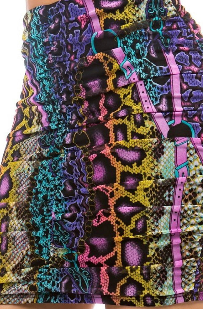Colorful Snake skin Mini Skirt