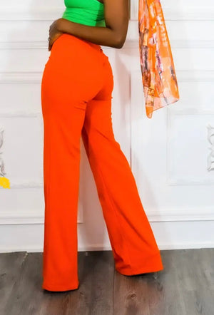 High Waisted Wide Legged Trousers - Orange