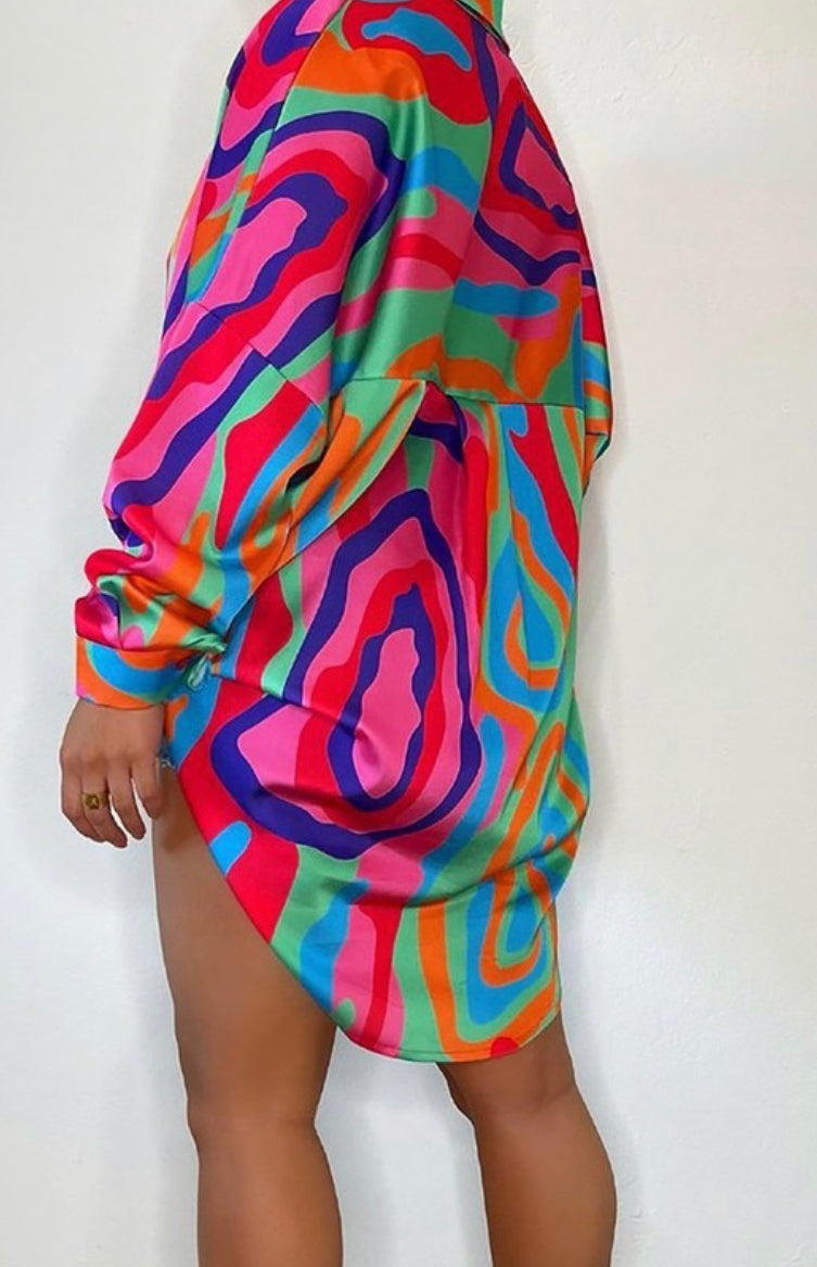 Printed Oversized Button Up