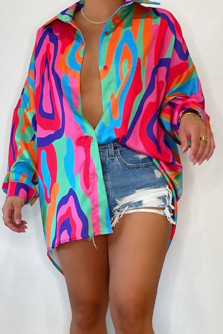 Printed Oversized Button Up